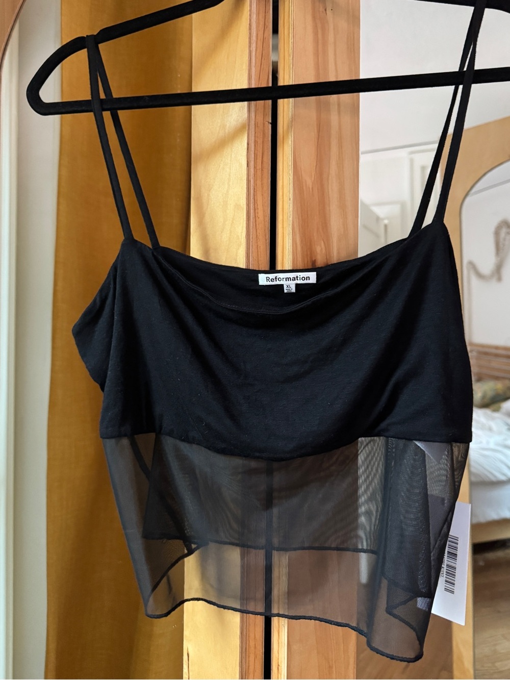 Reformation Grayson Black Mesh Top, NWT XL